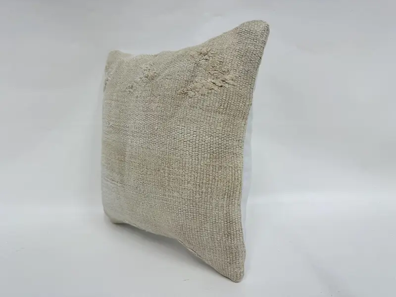 Bolster Throw Pillow Case, Cushion Cover, Turkish Kilim Pillow, 14x14 Beige Cushion Cover, Ethnical Kilim Rug Pillow, Interior Designer Pillow - 4