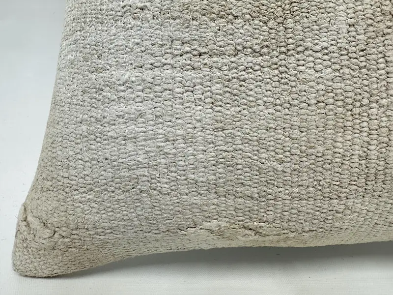 Bolster Throw Pillow Case, Cushion Cover, Turkish Kilim Pillow, 14x14 Beige Cushion Cover, Ethnical Kilim Rug Pillow, Interior Designer Pillow - 2