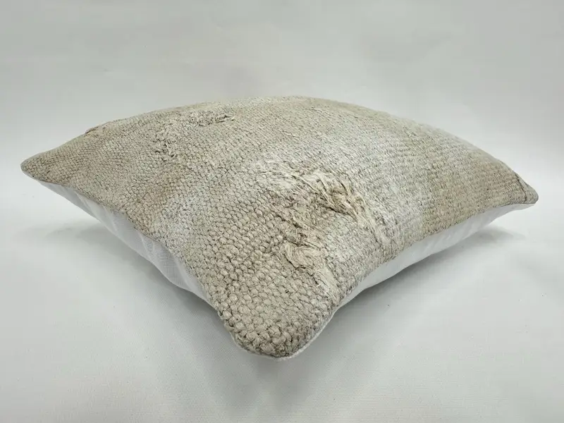 Bolster Throw Pillow Case, Cushion Cover, Turkish Kilim Pillow, 14x14 Beige Cushion Cover, Ethnical Kilim Rug Pillow, Interior Designer Pillow - 6