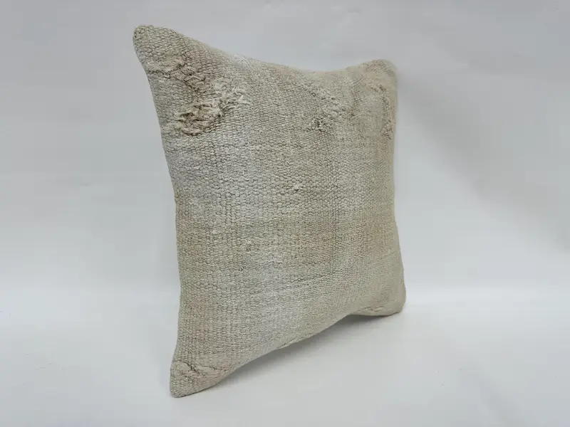 Bolster Throw Pillow Case, Cushion Cover, Turkish Kilim Pillow, 14x14 Beige Cushion Cover, Ethnical Kilim Rug Pillow, Interior Designer Pillow - 3