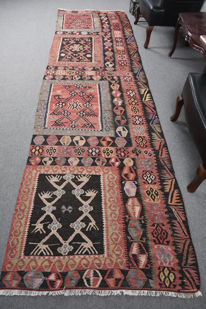 Kırmızı Ombré Halı, 3,2x11,9 ft Zarif Kırmızı-Siyah Dekor