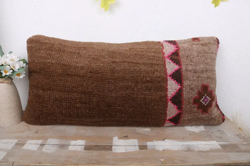 Ethnic Pillow Case, Cushion Cover, Nomadic Pillow, Vintage Kilim Pillow, 12x24 Brown Pillow Case, Antique Pillows, Bed Cushion Cover, Turkish Pillow - 2