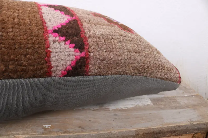 Ethnic Pillow Case, Cushion Cover, Nomadic Pillow, Vintage Kilim Pillow, 12x24 Brown Pillow Case, Antique Pillows, Bed Cushion Cover, Turkish Pillow - 6