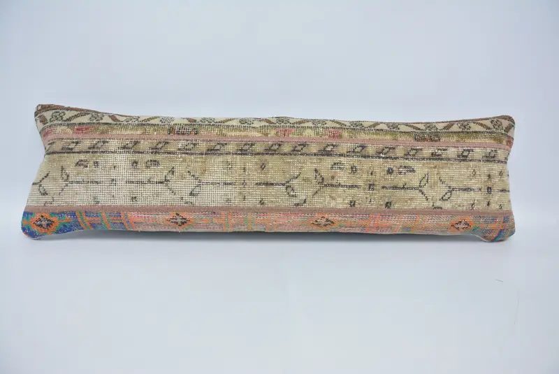 Besticktes Hanf-Wurfkissen, 12x42 Beige Vintage-Kissen