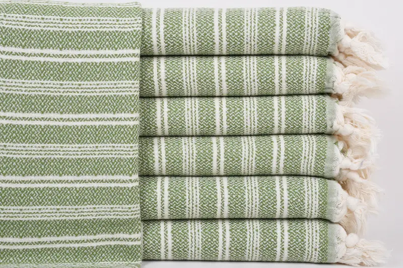 刺繍入りディッシュタオル モノグラム カーキグリーン、フラット 18x32 インチ - 1