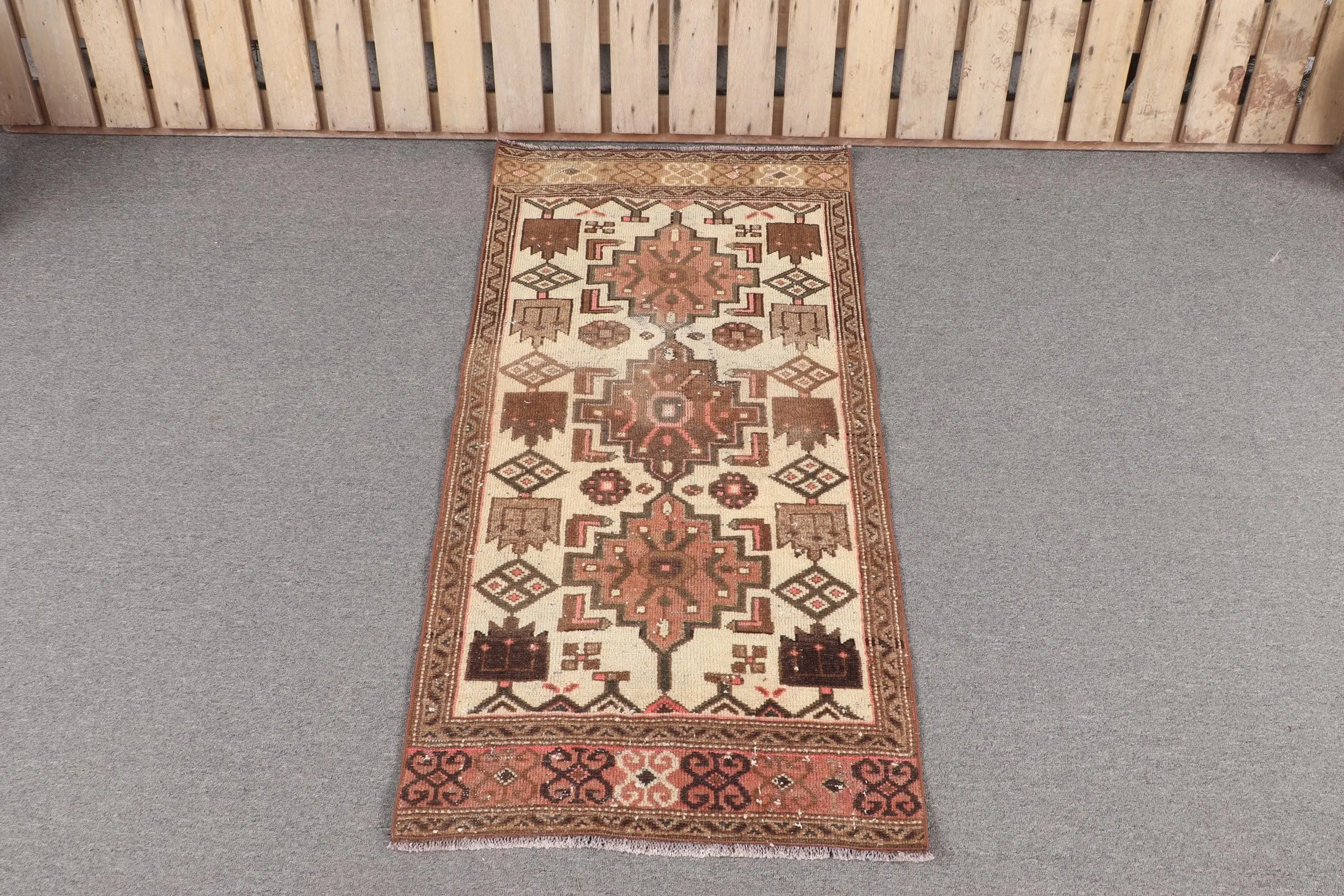2.1x4.5 ft Rug, Turkish Vintage Small Rug, Brown Wool Rug - 1