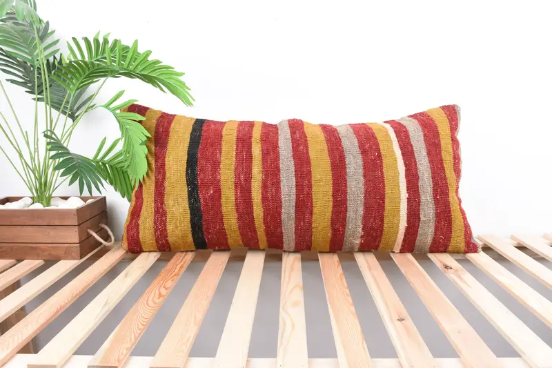 Cushion Case, Traditional Cushion, Interior Designer Pillow, Ethnical Kilim Rug Pillow, 16x36 Red Pillow Sham, Vintage Kilim Pillow - 1