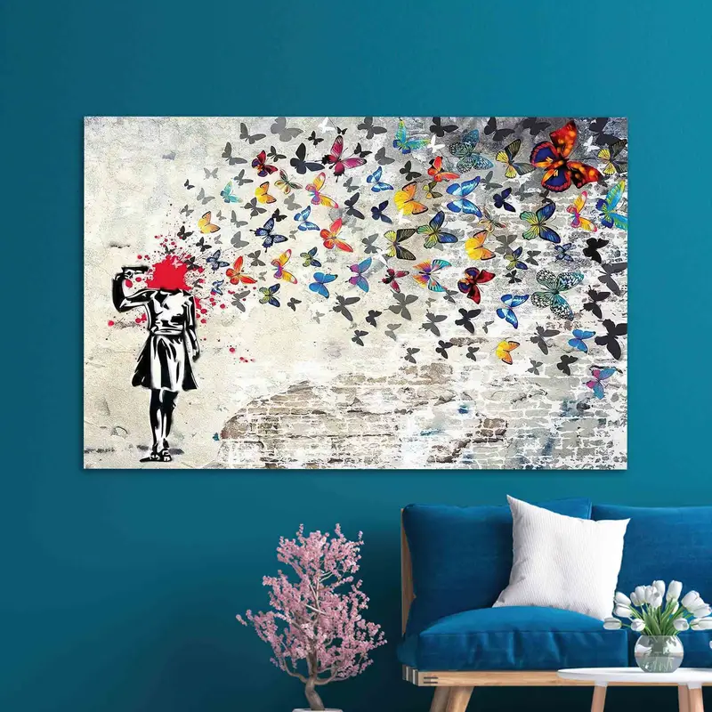 Vidrio impreso elegante: diseño artístico de graffiti de mariposa Banksy