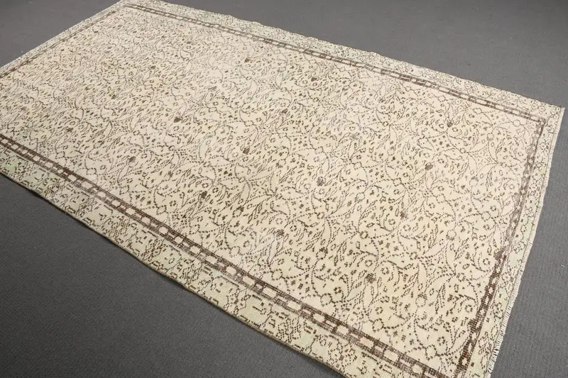 5.1x8.6 ft Büyük Türk Halısı, Vintage Halı, Beyaz Kahverengi Fas Yün Halısı