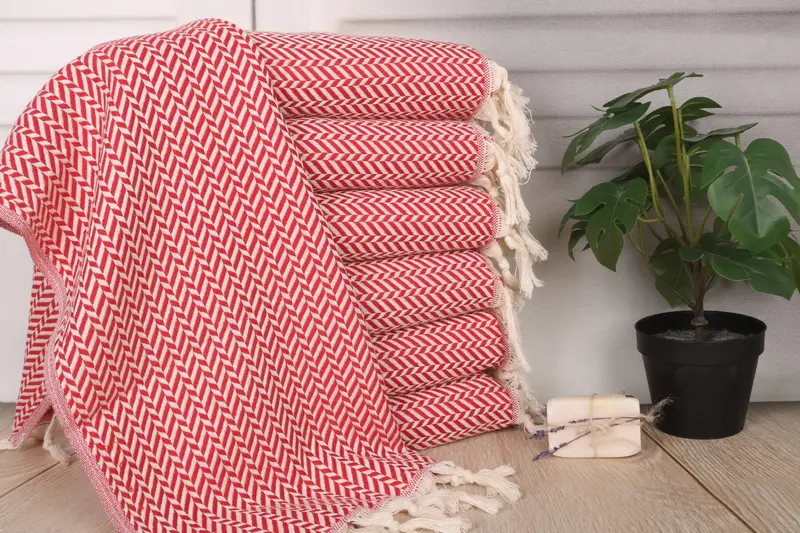 Turkish Hand Towel Red Cotton Chevron, 36x18 inches