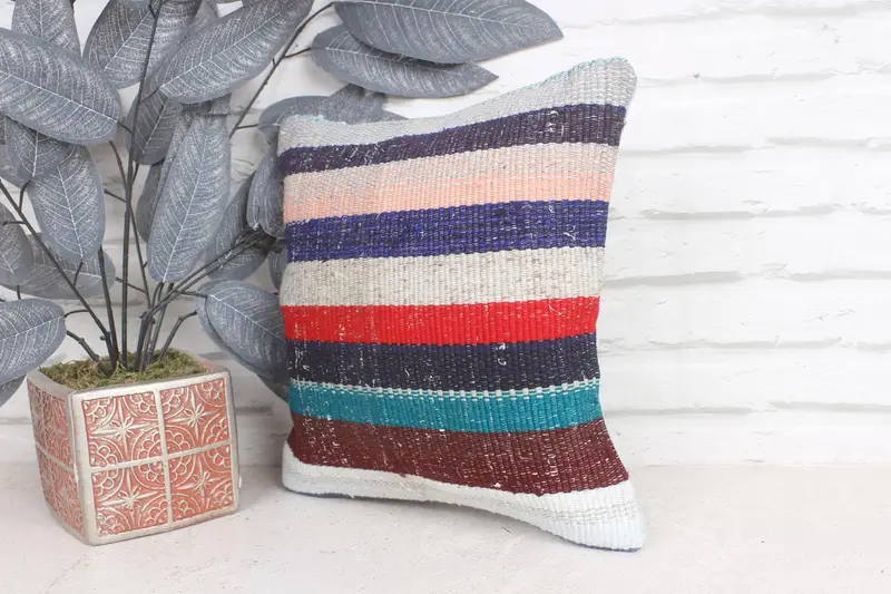 12x12 Blue Pillow, Cushion Cover, Bolster Throw Pillow, Gift Pillow, Boho Pillow Sham Cover, Pillow for Couch, Morroccon Kilim Cushion Pillow Sham - 3