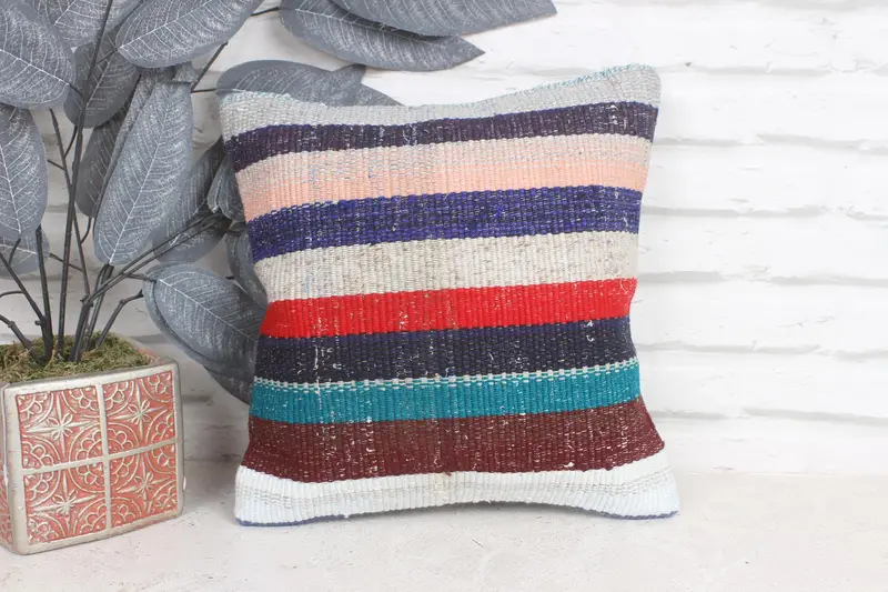 12x12 Blue Pillow, Cushion Cover, Bolster Throw Pillow, Gift Pillow, Boho Pillow Sham Cover, Pillow for Couch, Morroccon Kilim Cushion Pillow Sham - 1