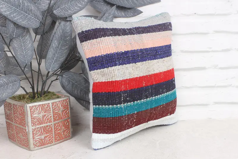 12x12 Blue Pillow, Cushion Cover, Bolster Throw Pillow, Gift Pillow, Boho Pillow Sham Cover, Pillow for Couch, Morroccon Kilim Cushion Pillow Sham - 4