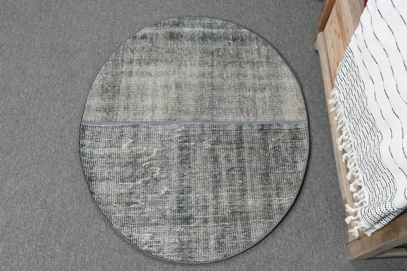 パープル&ベージュチェックラグ、2.5x2.9フィートシックな装飾