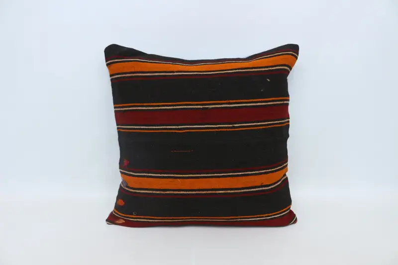 28x28 Brown Pillow Case, Handmade Kilim Cushion, Turkish Kilim Pillow, Vintage Kilim Pillow, Pillow Sham, Natural Pillow Sham - 1
