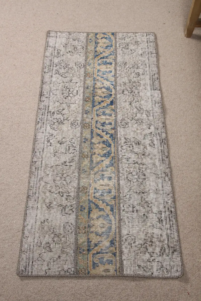 Turkish 1.9x4.1 ft Rug, Oushak Vintage Rug, Gray Ombré Wool Rug - 1