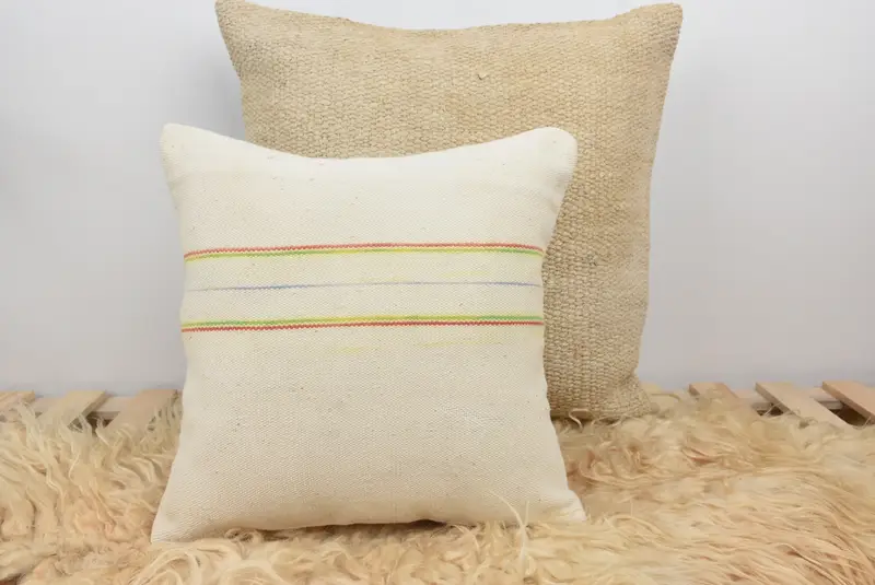 Kilim Pillow Cover, Cushion Cover, Kilim Cushion Sham, Handmade Kilim Cushion, 14x14 White Pillow, Personalized Gift Pillow Pillow Sham - 6