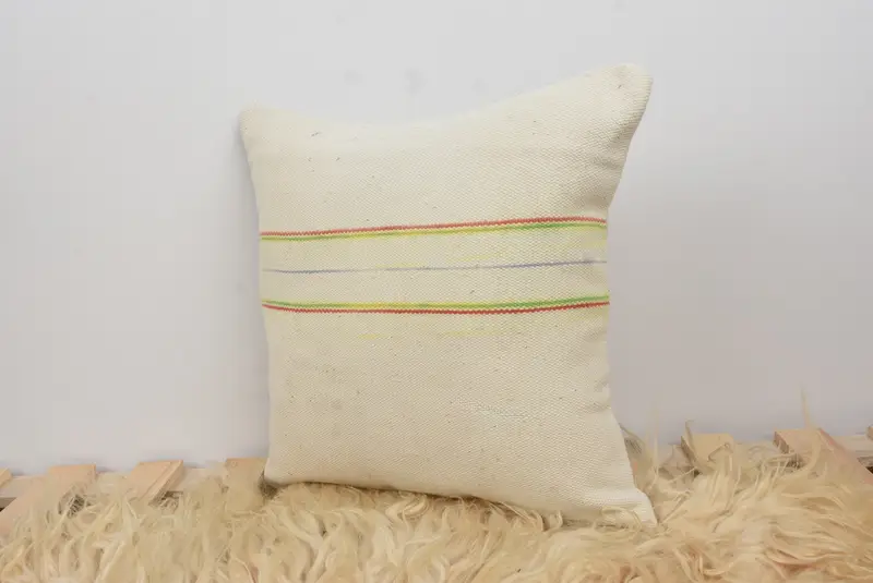 Kilim Pillow Cover, Cushion Cover, Kilim Cushion Sham, Handmade Kilim Cushion, 14x14 White Pillow, Personalized Gift Pillow Pillow Sham - 7