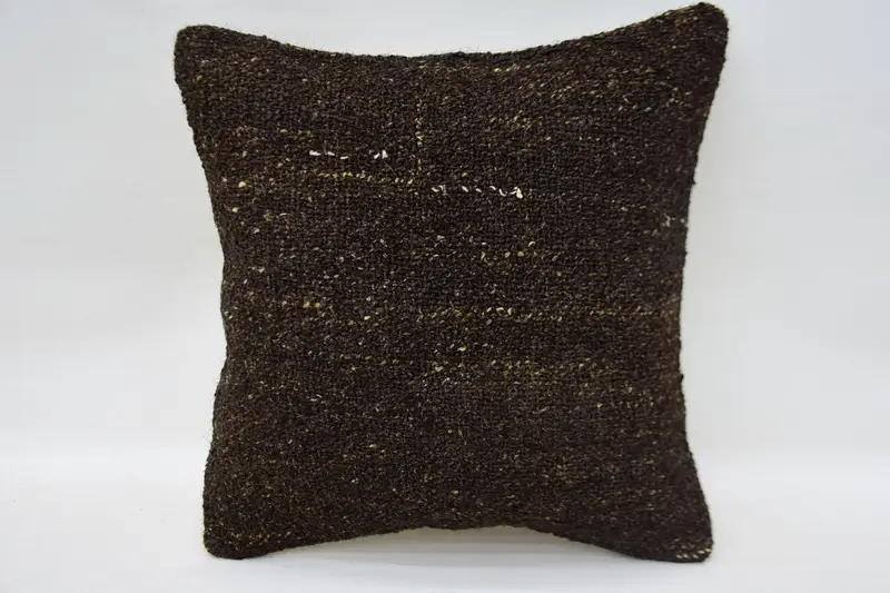 Comfy Throw Pillow Cover, Ethnical Kilim Rug Pillow, Handmade Kilim Cushion, Outdoor Cushion Case, Pillow, Turkish Pillow, 12x12 Brown Cushion Case - 1