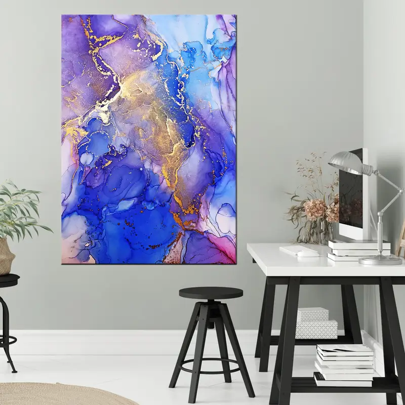 Purple and Blue Gold Marble Canvas, Purple Gold Wall Print, Wall Decor Marble, Abstract Canvas Art, Abstract Wall Art, Marble Canvas Decor - 1