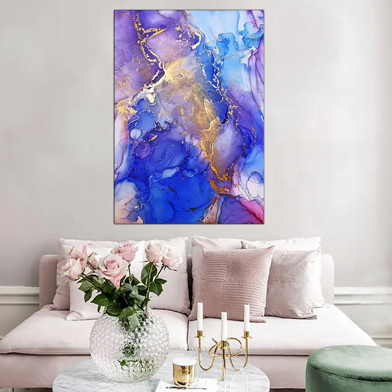 Purple and Blue Gold Marble Canvas, Purple Gold Wall Print, Wall Decor Marble, Abstract Canvas Art, Abstract Wall Art, Marble Canvas Decor - 3