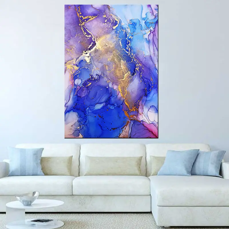 Purple and Blue Gold Marble Canvas, Purple Gold Wall Print, Wall Decor Marble, Abstract Canvas Art, Abstract Wall Art, Marble Canvas Decor - 2