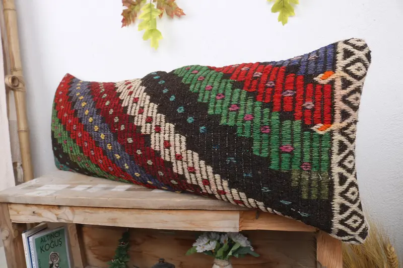 Vintage Kilim Pillow, Home Decor Pillow, Turkish Kilim Pillow, Pillow Cover, 12x36 Red Cushion, Living Room Throw Cushion Case - 4