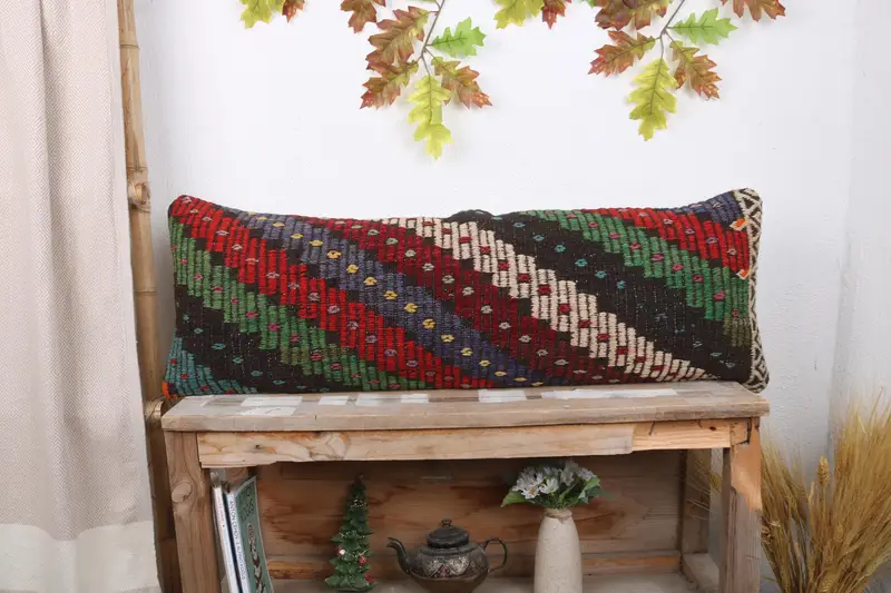 Vintage Kilim Pillow, Home Decor Pillow, Turkish Kilim Pillow, Pillow Cover, 12x36 Red Cushion, Living Room Throw Cushion Case - 1
