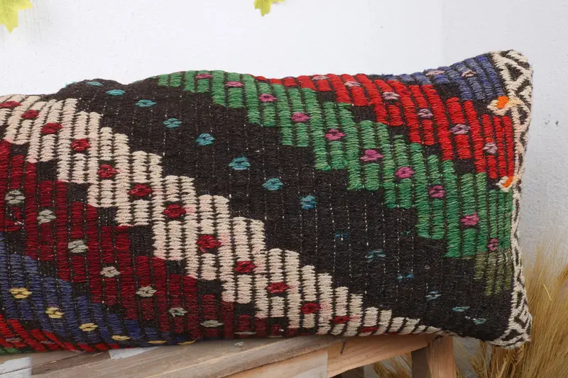 Vintage Kilim Pillow, Home Decor Pillow, Turkish Kilim Pillow, Pillow Cover, 12x36 Red Cushion, Living Room Throw Cushion Case - 5