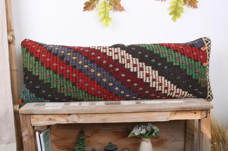 Vintage Kilim Pillow, Home Decor Pillow, Turkish Kilim Pillow, Pillow Cover, 12x36 Red Cushion, Living Room Throw Cushion Case - 2