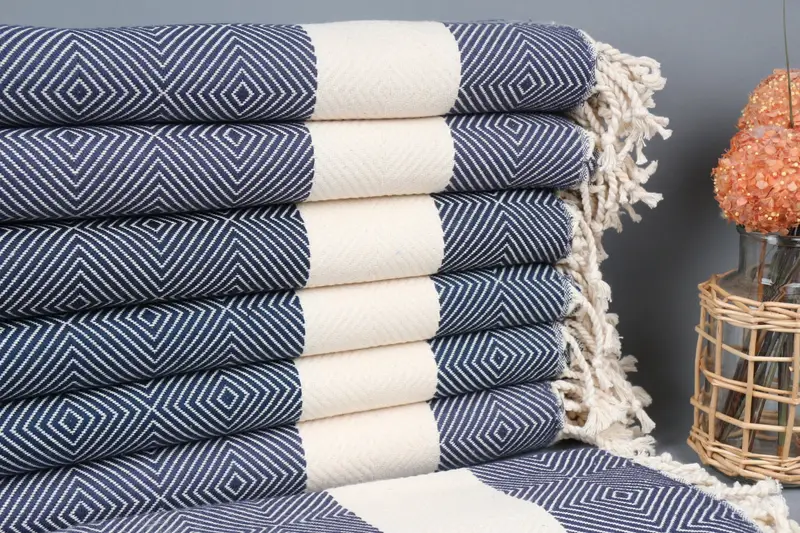 Turkish Bath Towel Navy Diamond, Organic Cotton, 40x79 Inches