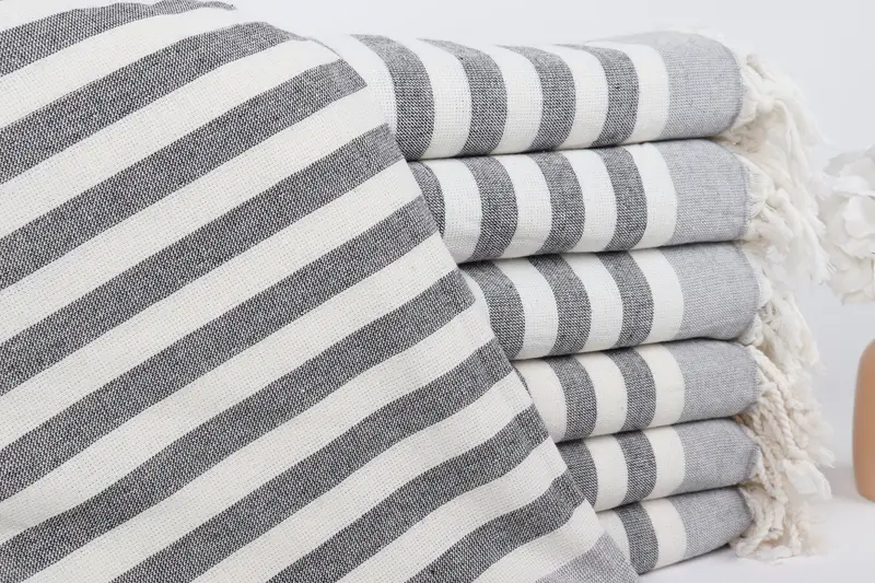 Personalized Turkish Beach Towel Gray Striped Terry, 40x67 Inches