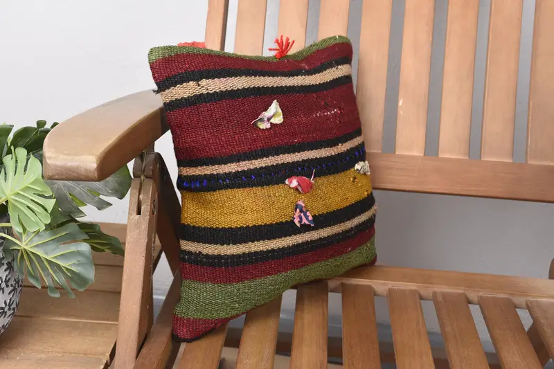 Lounge Throw Pillow Case, Throw Kilim Pillow, Pillow Sham, 12x12 Red Cushion Case, Kilim Pillow Cover, Handmade Kilim Cushion - 2