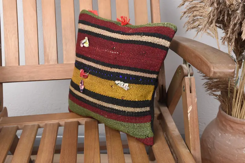 Lounge Throw Pillow Case, Throw Kilim Pillow, Pillow Sham, 12x12 Red Cushion Case, Kilim Pillow Cover, Handmade Kilim Cushion - 3