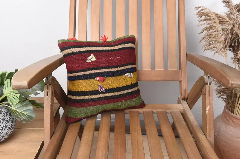 Lounge Throw Pillow Case, Throw Kilim Pillow, Pillow Sham, 12x12 Red Cushion Case, Kilim Pillow Cover, Handmade Kilim Cushion - 1