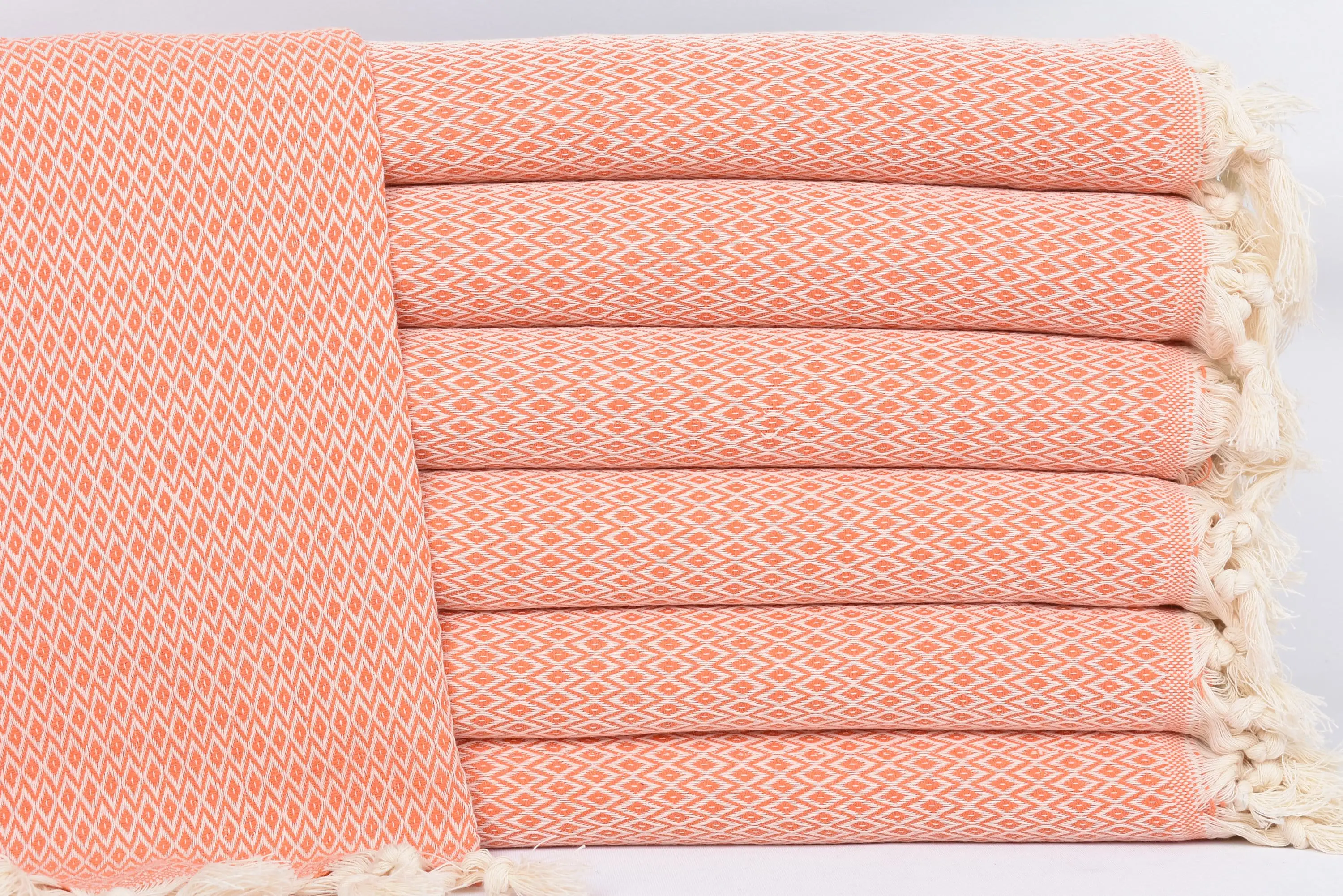 Personalized Turkish Cotton Orange Diamond Dish Towel, 40x20 Inches - 1