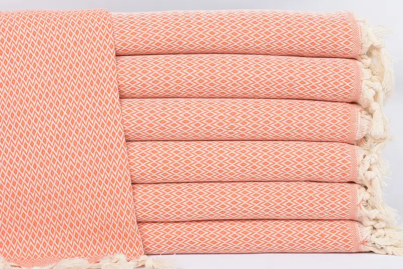 Personalized Turkish Cotton Orange Diamond Dish Towel, 40x20 Inches