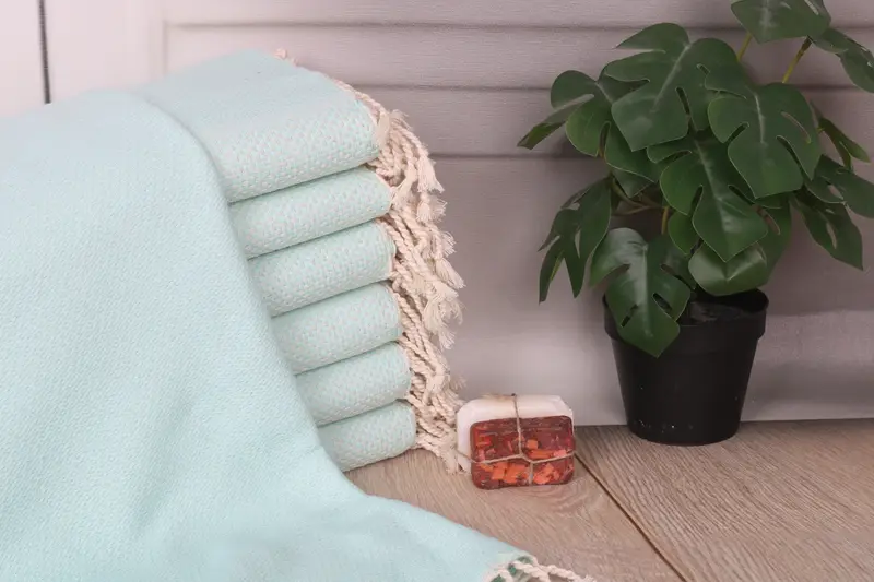 Monogrammed Turkish Cotton Beach Towel Mint Geometric, 38x63 Inches