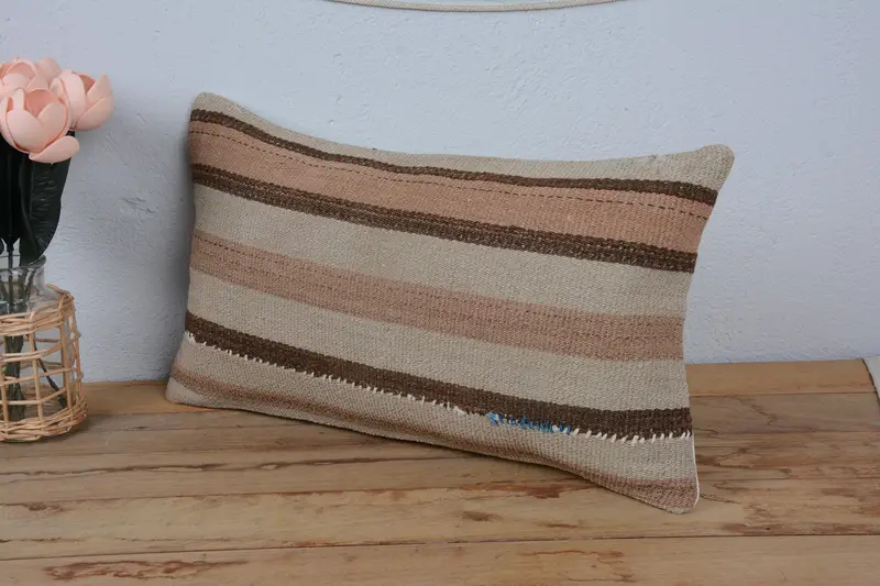 Gift Pillow, Kilim Pillow Cover, 12x20 Beige Pillow, Pillow Cover, Ethnic Throw Pillow Case, Turkish Pillow, Armchair Pillow Cover - 4