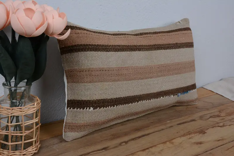 Gift Pillow, Kilim Pillow Cover, 12x20 Beige Pillow, Pillow Cover, Ethnic Throw Pillow Case, Turkish Pillow, Armchair Pillow Cover - 1