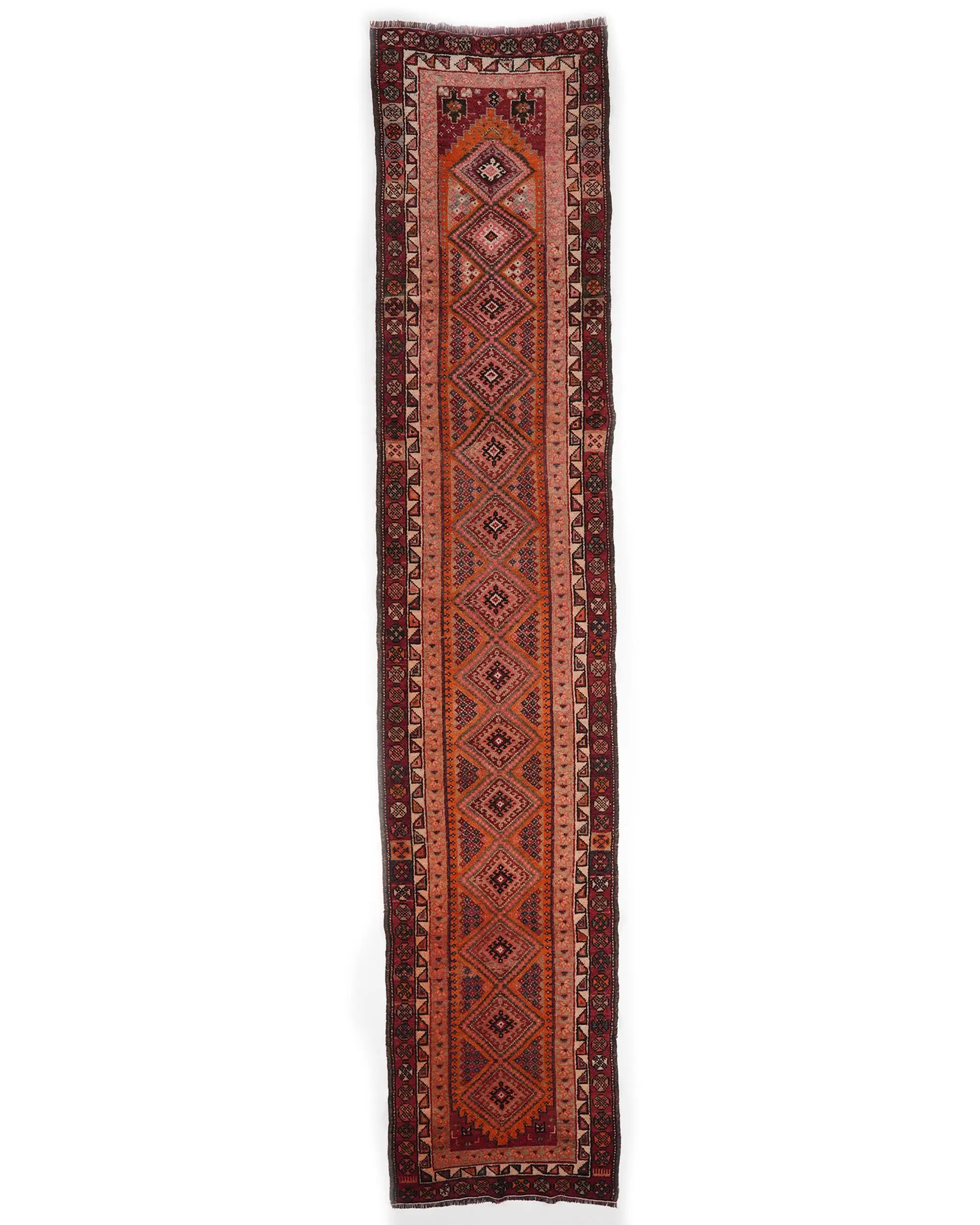 Leuchtender orangefarbener Teppich, 2,8 x 13,6 Fuß großes Randdesign - 1