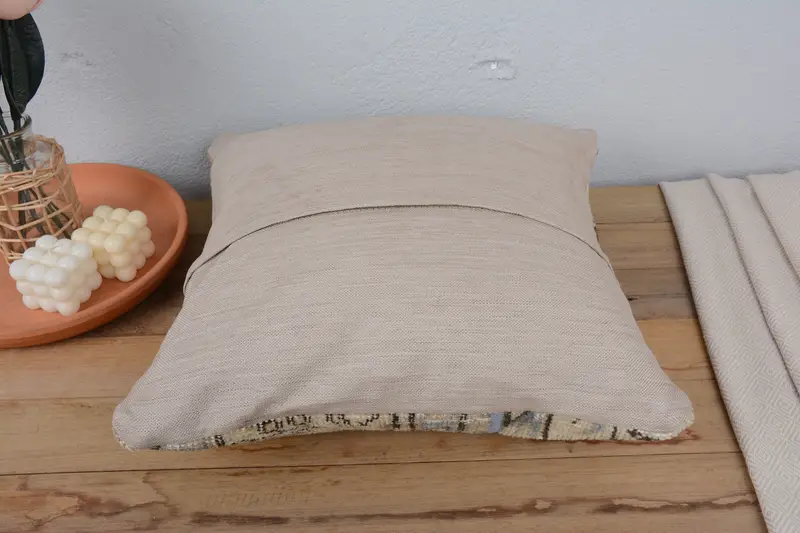 Turkish Pillow, Decorative Bolster Pillow Sham, 18x18 Beige Cushion Case, Gift Pillow, Pillow for Sofa, Tapestry Cushion, Pillow - 6