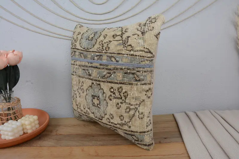 Turkish Pillow, Decorative Bolster Pillow Sham, 18x18 Beige Cushion Case, Gift Pillow, Pillow for Sofa, Tapestry Cushion, Pillow - 4
