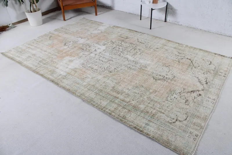 Vintage 5.5x8.9 ft Halı, Türk Büyük Halı, Kahverengi Bordürlü Halı - 1
