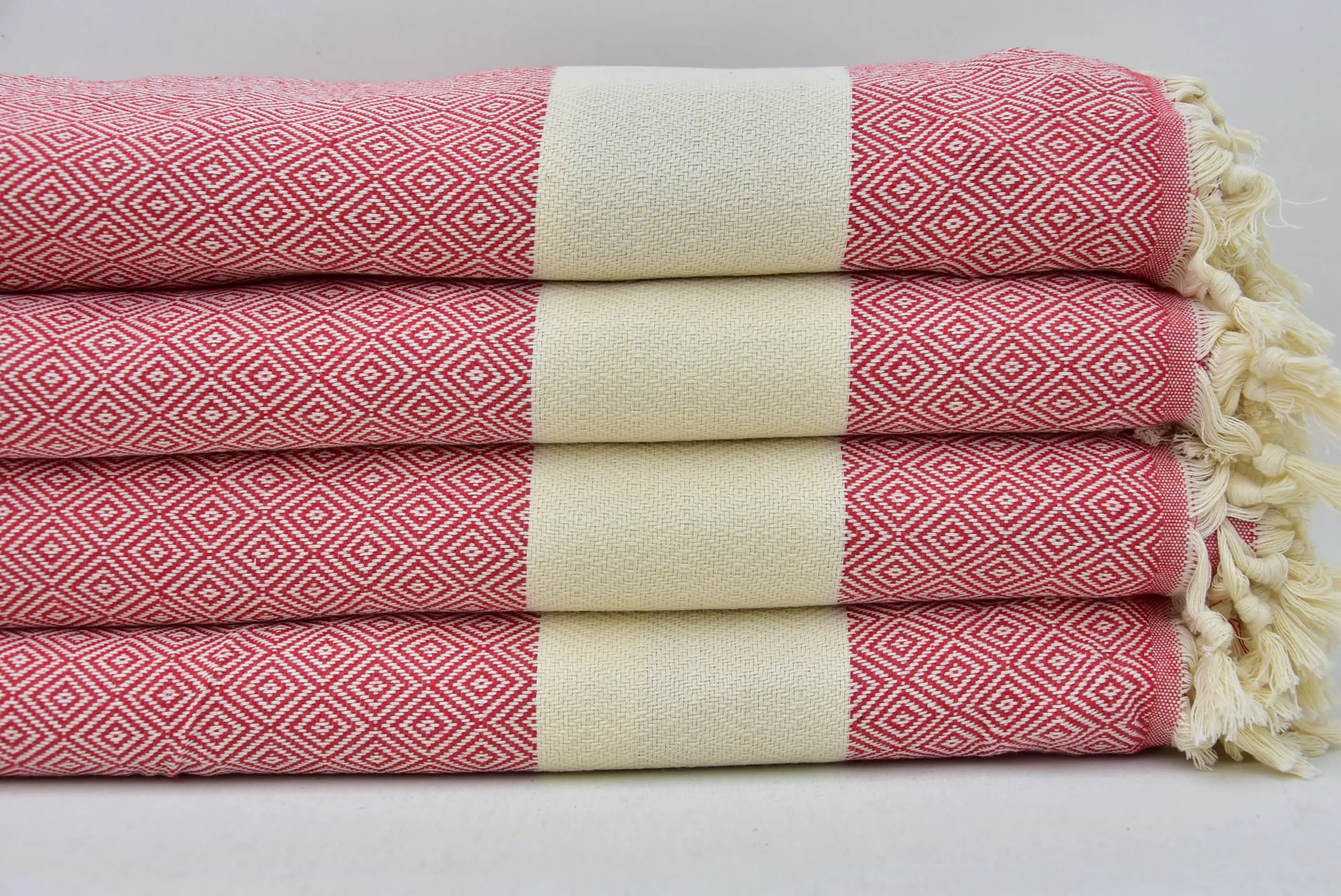Red Geometrical Turkish Blanket 79x90, Cotton Throw - 1