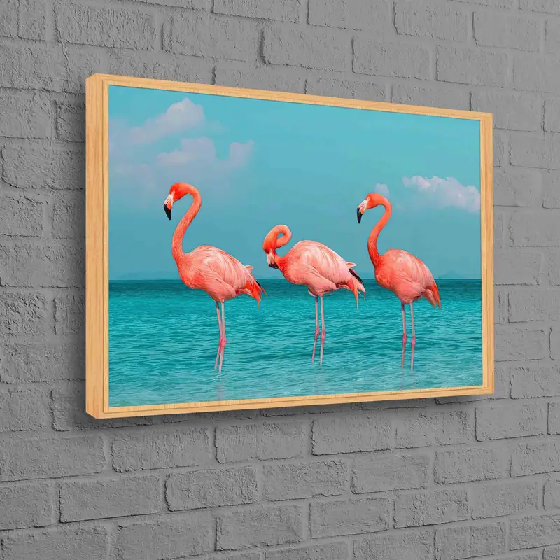 モダンなトロピカルフラミンゴ海の風景プリントキャンバスアート