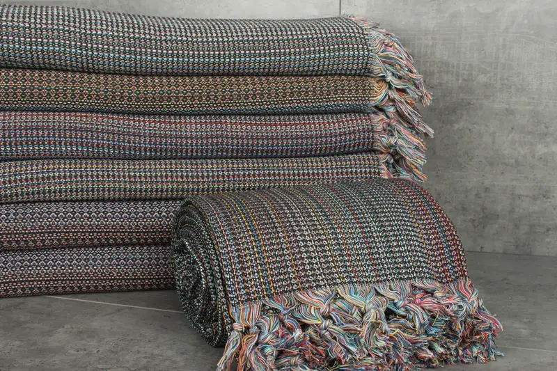 Woven Throw Blanket, Throw Blanket, 90x88 Cotton Colorful Diamond Towel, Gift For Best Friend, Gift For Wedding Day, Boho Throw Blankets - 2
