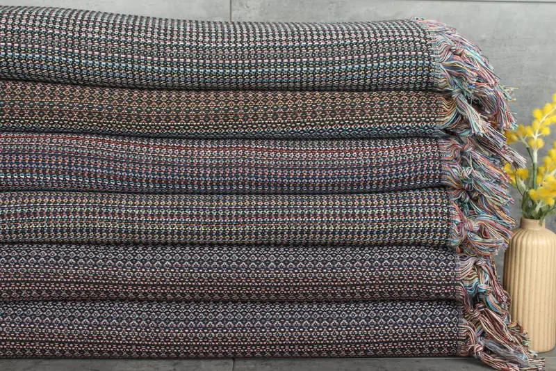 Woven Throw Blanket, Throw Blanket, 90x88 Cotton Colorful Diamond Towel, Gift For Best Friend, Gift For Wedding Day, Boho Throw Blankets - 1