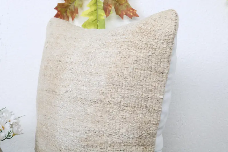 Handwoven Pillow Cover Cushion, Neutral Pillow, Home Decor Pillow, 16x16 Beige Pillow Sham, Pillow Case, Boho Pillow, Turkish Kilim Pillow - 5