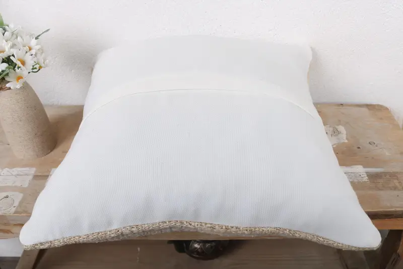 Handwoven Pillow Cover Cushion, Neutral Pillow, Home Decor Pillow, 16x16 Beige Pillow Sham, Pillow Case, Boho Pillow, Turkish Kilim Pillow - 7
